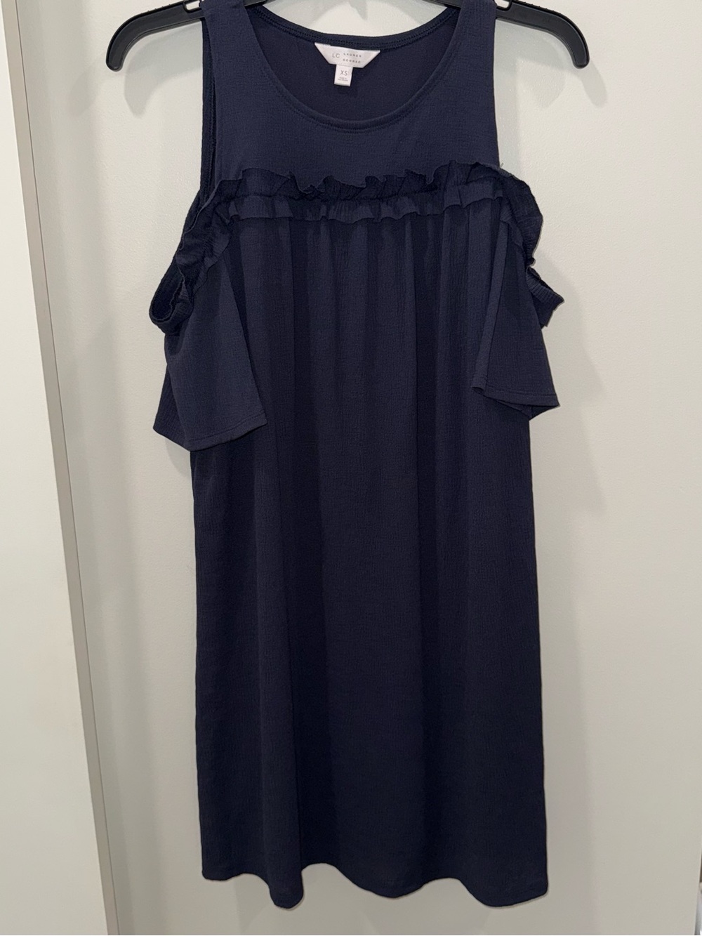 LC Lauren Conrad Ruffle Cold-Shoulder Midi Dress, Navy Blue, XS, Preowned